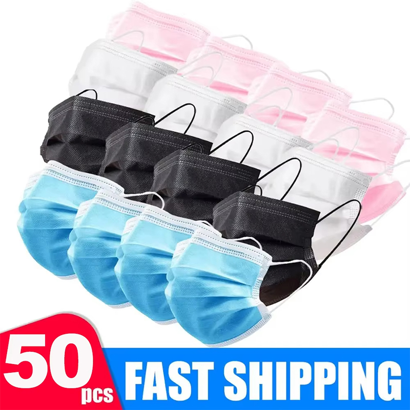 50Pcs 3-layer Mask Face Masks  - Black Face Mask Pack review and price
